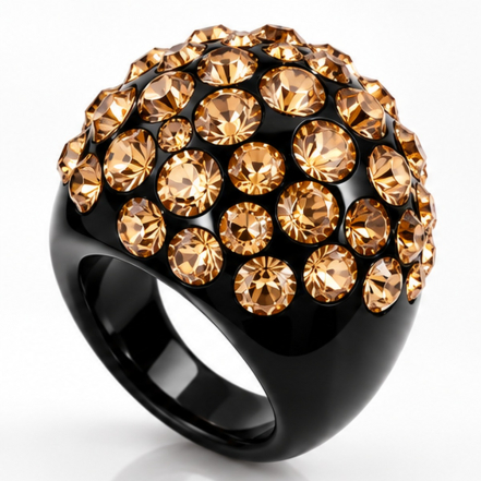CRISTALUNA BOMBATA Ring aus schwarzem Plexiglas mit Swarovski Kristallen Light Colorado Topaz