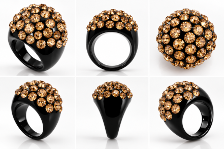 Preview: CRISTALUNA BOMBATA Ring aus schwarzem Plexiglas mit Swarovski Kristallen Light Colorado Topaz