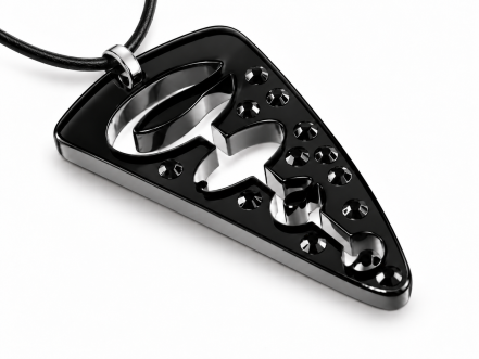 SYMBOLO Anhänger aus schwarzem Acrylkristall mit Swarovski® Jet Kristallen und schwarzer Lederschnur – Belledizia