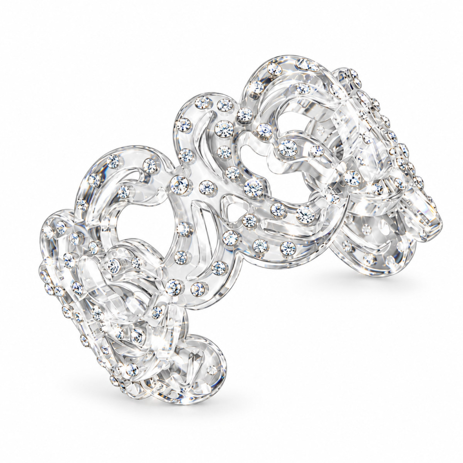 EUGENIA transparenter Armreif von CRISTALUNA Jewelry mit funkelnden klaren Kristallsteinen und elegant geschwungenem Design