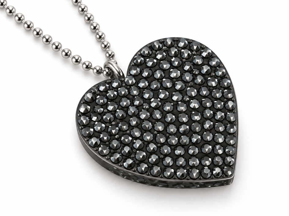 AMORA by Cristaluna transparent heart pendant with Swarovski® crystals and rhodium-plated 925 sterling silver chain – Belledizia